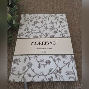 Morris & Co White Floral Notebook with Gray Pattern and Pen